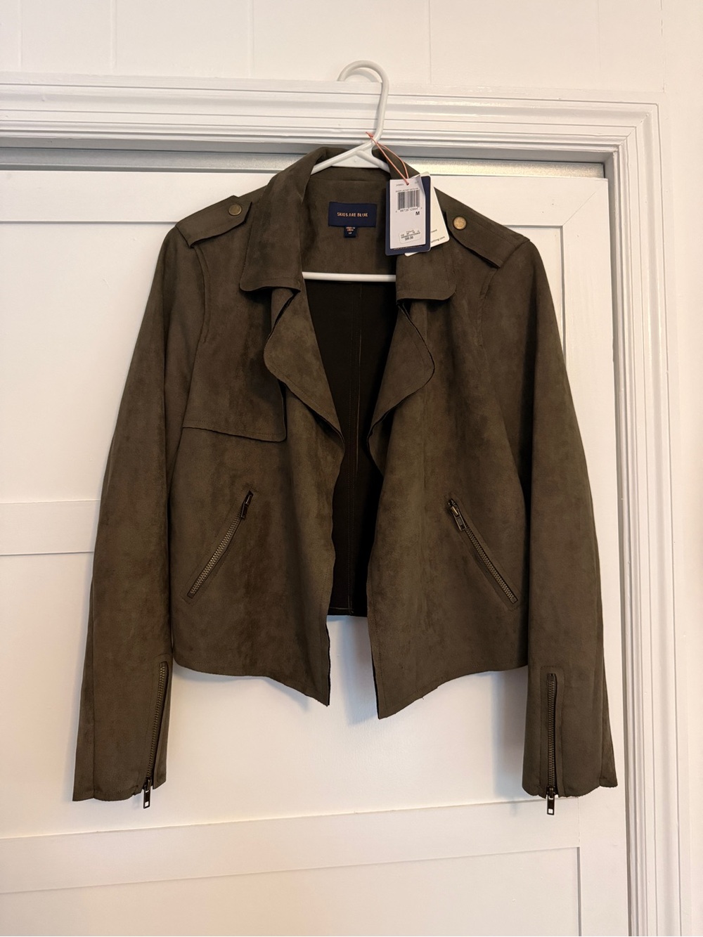 Skies Are Blue Olive Suede Moto Jacket